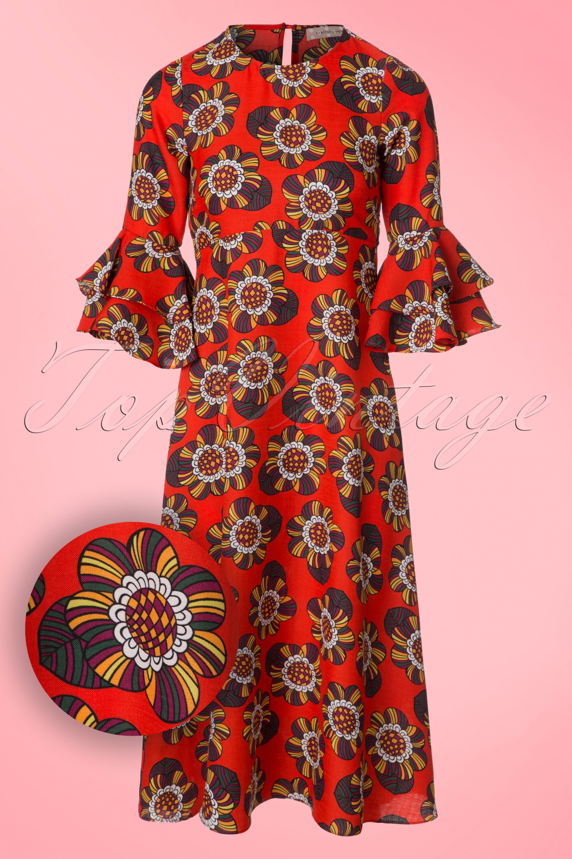 Traffic People - Luck Be A Lady bloemen midi-jurk in mandarijn 2