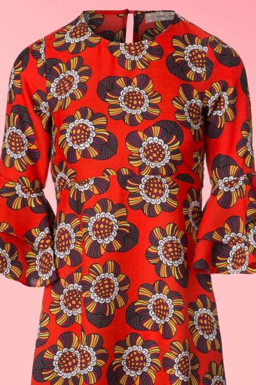 Traffic People - 70s Luck Be A Lady Flower Midi Dress in Tangerine 4