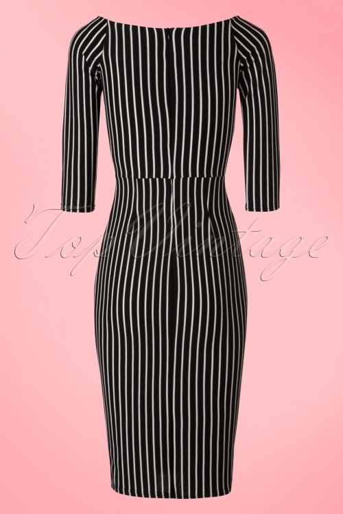 Vintage Chic for Topvintage - 50s Sally Secretary Striped Pencil Dress in Black and White 7