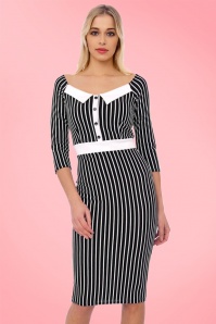 Vintage Chic for Topvintage - Sally Secretary Striped Pencil Dress Années 50 en Noir et Blanc 4