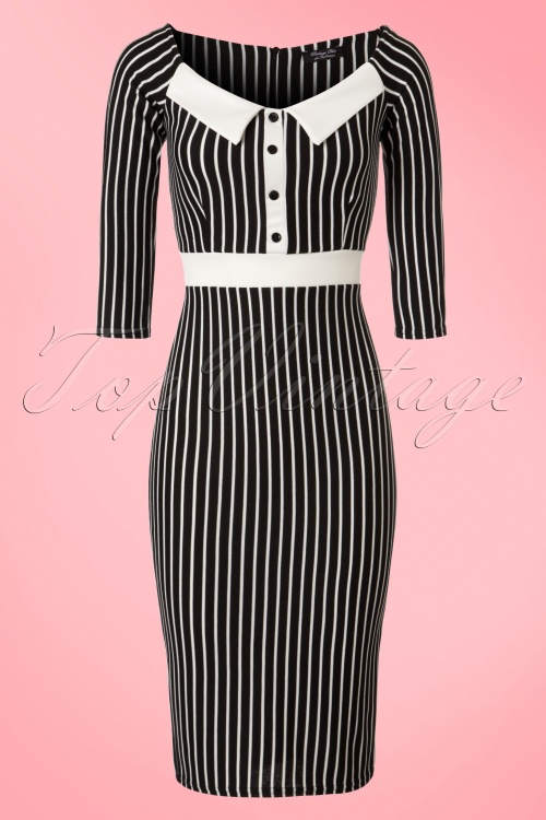 Vintage Chic for Topvintage - 50s Sally Secretary Striped Pencil Dress in Black and White 2