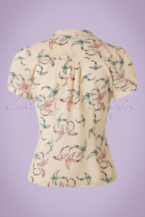 Collectif Clothing - 40s Tura Swallow Blouse in Cream 4
