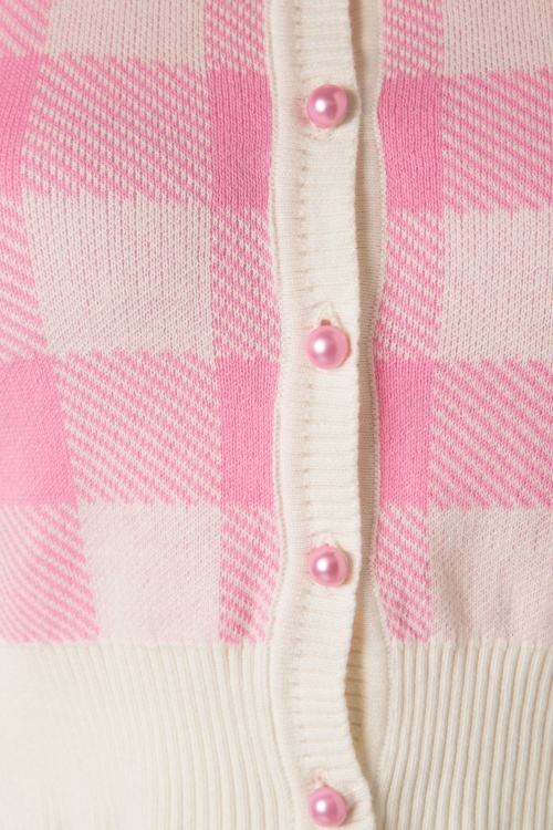 Collectif Clothing - 50s Lucy Gingham Cardigan in Pink and Ivory 4