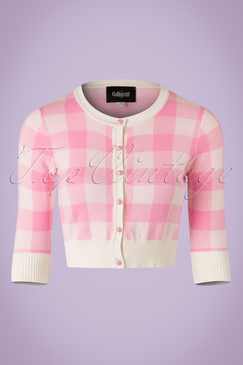 Collectif Clothing - 50s Lucy Gingham Cardigan in Pink and Ivory 2