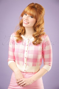 Collectif Clothing - 50s Lucy Gingham Cardigan in Pink and Ivory