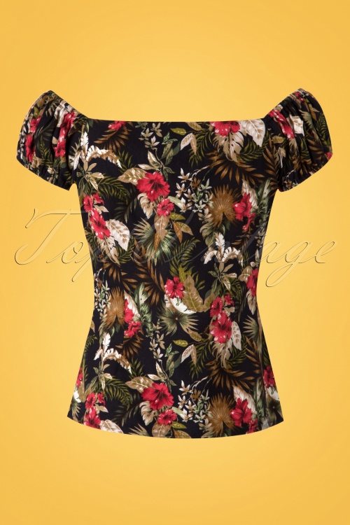Collectif Clothing - 50s Dolores Lanai Hibiscus Top in Black 5