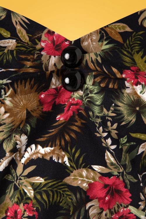 Collectif Clothing - 50s Dolores Lanai Hibiscus Top in Black 4