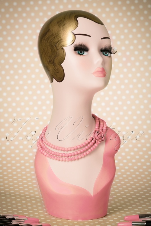 Collectif Clothing - Pretty Rose Pearl Necklace Années 50 en Rose 2
