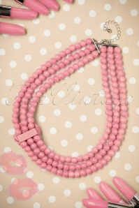 Collectif Clothing - Pretty Rose Pearl Necklace Années 50 en Rose 4