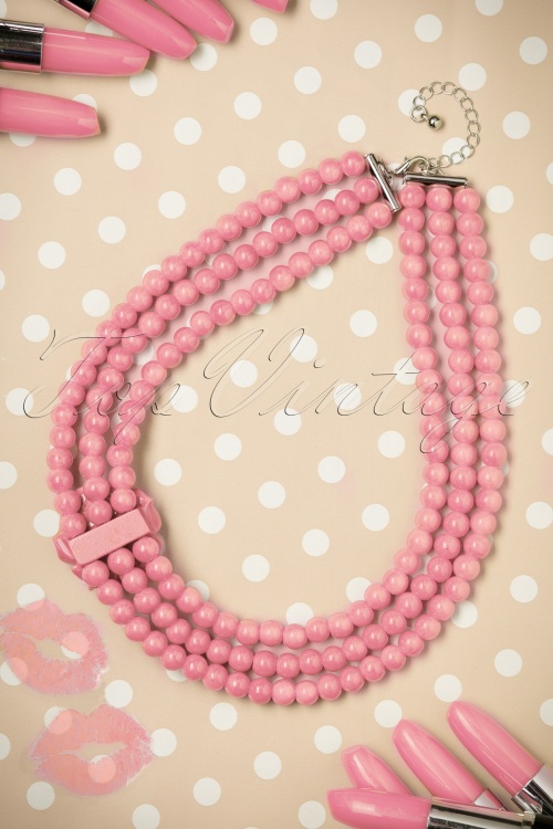 Collectif Clothing - 50s Pretty Rose Pearl Necklace in Pink 4
