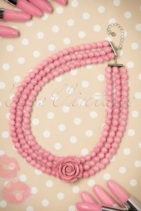 Collectif Clothing - 50s Pretty Rose Pearl Necklace in Pink