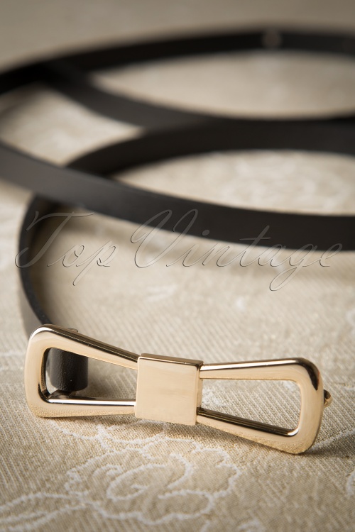 King Louie - 60s Golden Bow Leather Belt in Matte Black 2