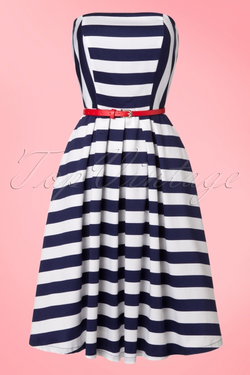 Dolly and Dotty - 50s Lana Stripes Strapless Swing Dress in Navy and White 2