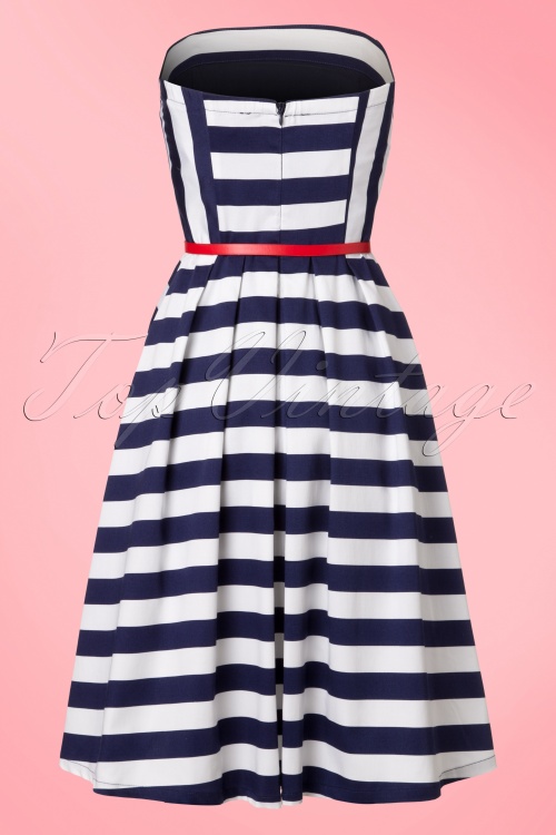 Dolly and Dotty - 50s Lana Stripes Strapless Swing Dress in Navy and White 10