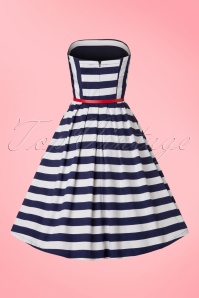 Dolly and Dotty - 50s Lana Stripes Strapless Swing Dress in Navy and White 11