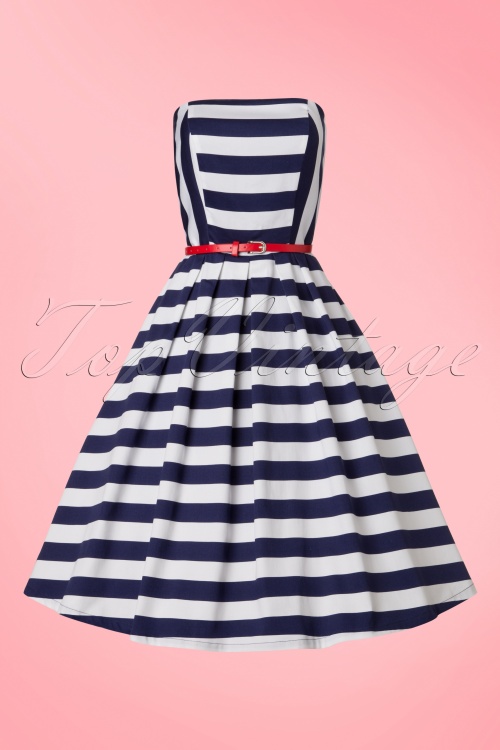 Dolly and Dotty - 50s Lana Stripes Strapless Swing Dress in Navy and White 6