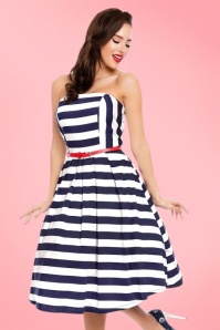 Dolly and Dotty - 50s Lana Stripes Strapless Swing Dress in Navy and White 5