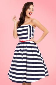 Dolly and Dotty - 50s Lana Stripes Strapless Swing Dress in Navy and White 3