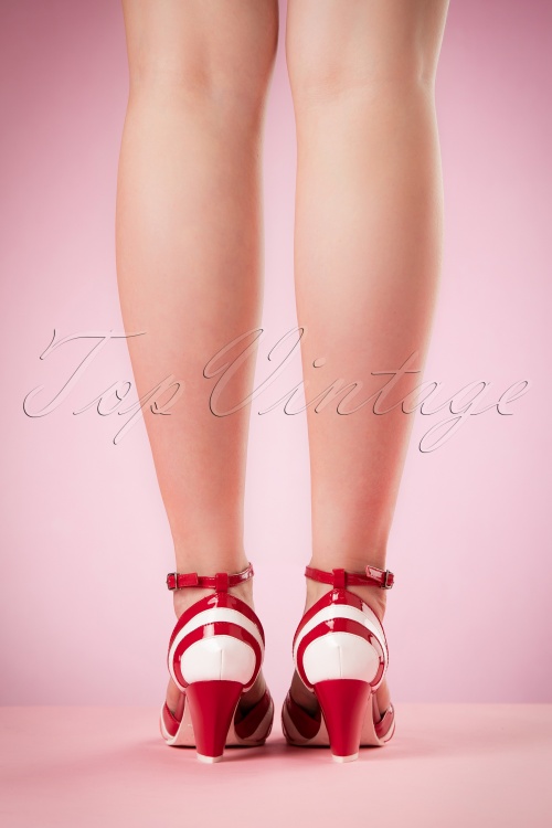 Lola Ramona - 50s Elsie Striped Patent Pumps in Red and White 4