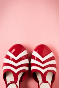 Lola Ramona - 50s Elsie Striped Patent Pumps in Red and White 3