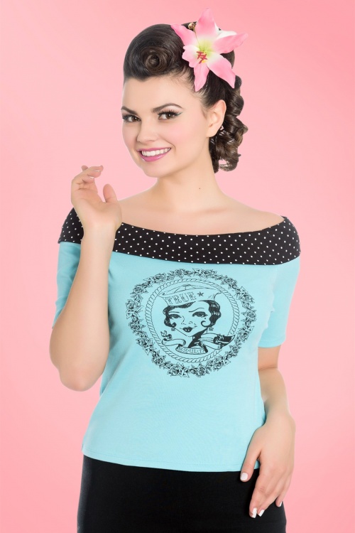 Bunny - 50s True Sailor Dots Top in Aqua Blue