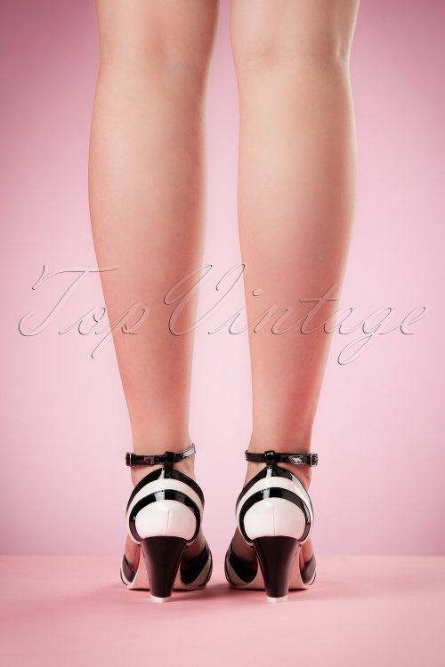 Lola Ramona - 50s Elsie Striped Patent Pumps in Black and White 4