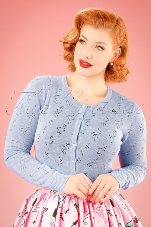 Banned Retro - 50s Goddess Flamingo Cardigan in Light Blue