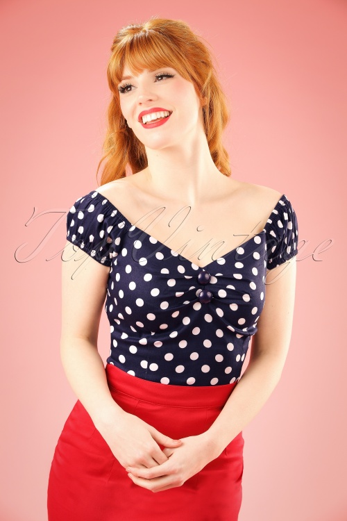 Collectif Clothing - 50s Dolores dress navy white polka dot