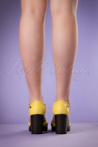 Wow To Go! - 70s Jennie T-Strap Block Pumps in Yellow 4