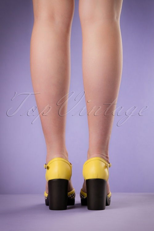 Wow To Go! - 70s Jennie T-Strap Block Pumps in Yellow 4