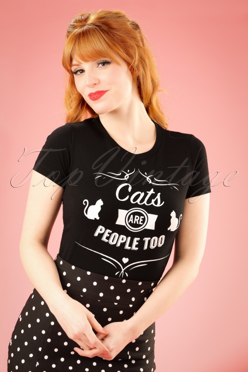 Kittees by Mandie Bee - 50s Cats Are People Too T-Shirt in Black