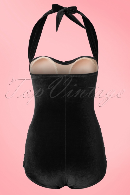 Girl Howdy - 50s Classic Sheath Velvet Swimsuit in Black 5