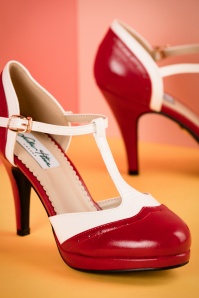 Lulu Hun - 50s Anne T-Strap Pumps in Red and White 4