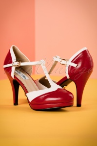 Lulu Hun - 50s Anne T-Strap Pumps in Red and White 6
