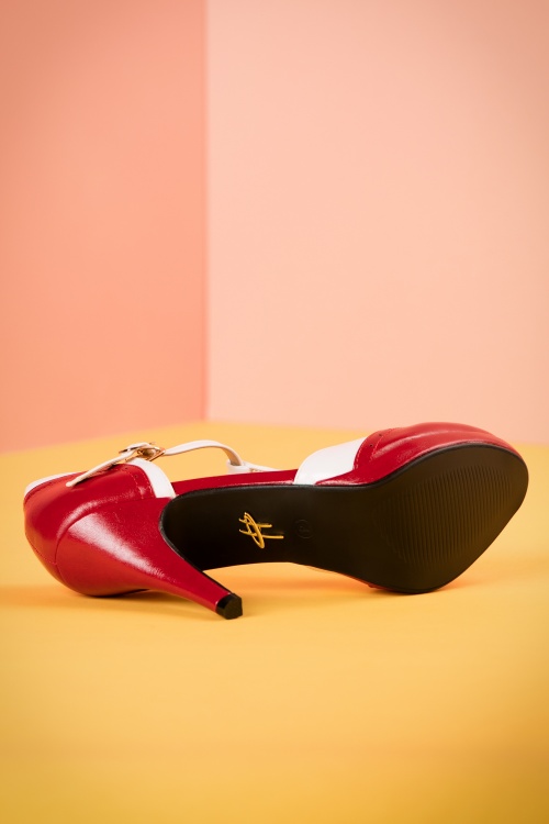 Lulu Hun - 50s Anne T-Strap Pumps in Red and White 9