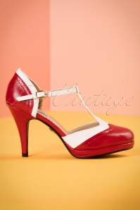 Lulu Hun - 50s Anne T-Strap Pumps in Red and White 3