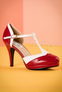 Lulu Hun - 50s Anne T-Strap Pumps in Red and White 5