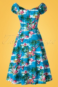 Collectif Clothing - Dolores Flamingo Island Doll Dress Années 50 en Bleu 7