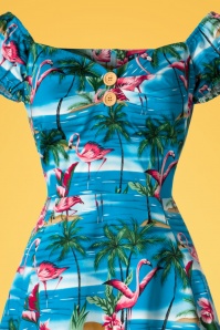 Collectif Clothing - Dolores Flamingo Island poppenjurk in blauw 4