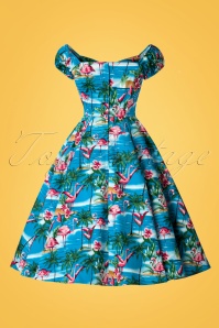 Collectif Clothing - 50s Dolores Flamingo Island Doll Dress in Blue 6