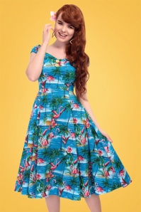 Collectif Clothing - Dolores Flamingo Island poppenjurk in blauw 8