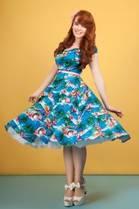 Collectif Clothing - 50s Dolores Flamingo Island Doll Dress in Blue 9