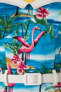 Collectif Clothing - Monica Flamingo Island Pencil Dress Années 50 en Bleu 5