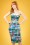 Collectif Clothing - Monica Flamingo Island Pencil Dress Années 50 en Bleu