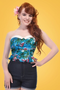 Collectif Clothing - 50s Ursula Flamingo Island Top in Blue 6