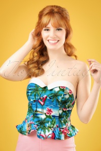 Collectif Clothing - 50s Ursula Flamingo Island Top in Blue 2