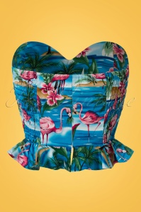 Collectif Clothing - 50s Ursula Flamingo Island Top in Blue 5