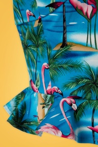 Collectif Clothing - 50s Ursula Flamingo Island Top in Blue 4