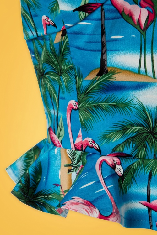Collectif Clothing - Ursula Flamingo Island-top in blauw 4