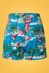 Collectif Clothing - Ayana Flamingo Island Shorts Années 50 en Bleu 4